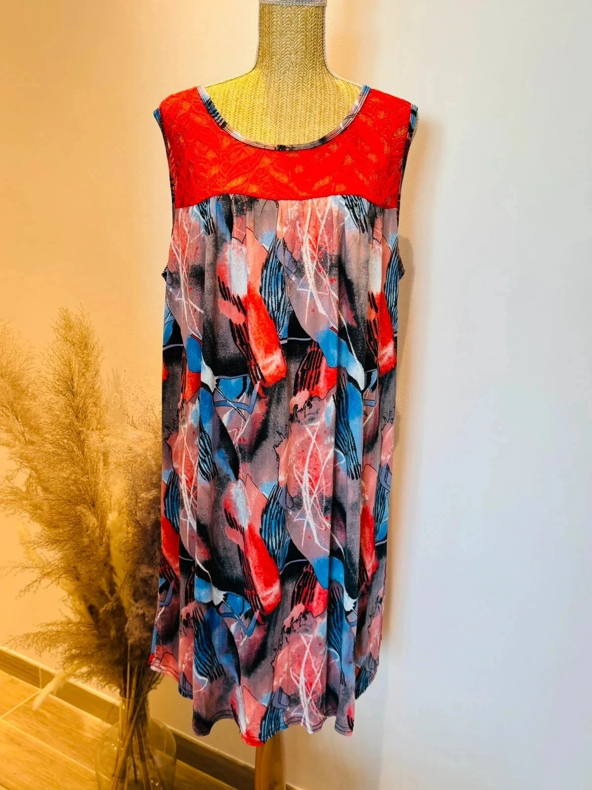 Vestido midi sin mangas rojo y encaje para mujer – photo 5